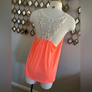 Arizona Jean Company Cream and Orange Lace Tank Top